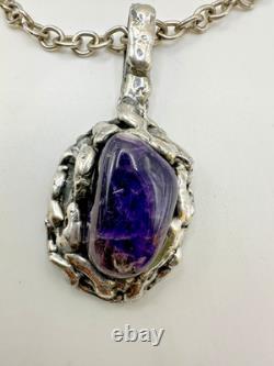 Dansk Smykkekunst Amethyst Silver Plate Pendant Necklace Vintage 1970s Brutalist