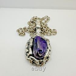Dansk Smykkekunst Amethyst Silver Plate Pendant Necklace Vintage 1970s Brutalist