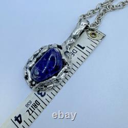 Dansk Smykkekunst Amethyst Silver Plate Pendant Necklace Vintage 1970s Brutalist