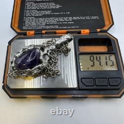 Dansk Smykkekunst Amethyst Silver Plate Pendant Necklace Vintage 1970s Brutalist