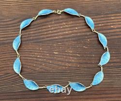 David Andersen Gold Plated Sterling Silver Blue Enamel Leaf Necklace Anderson