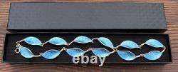 David Andersen Gold Plated Sterling Silver Blue Enamel Leaf Necklace Anderson