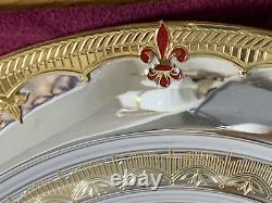 De Lamerie Heavily Encrusted Fleur De Lys Red Silver Plated Tray + Dust Bag 14
