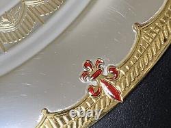 De Lamerie Heavily Encrusted Fleur De Lys Red Silver Plated Tray + Dust Bag 14