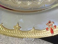 De Lamerie Heavily Encrusted Fleur De Lys Red Silver Plated Tray + Dust Bag 14