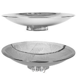 Decorative Footed Display Bowl Stainless Steel Leafy Design Wide Shape Modern