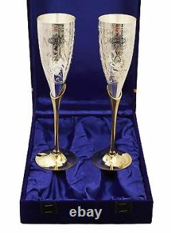 Decorative Silver plated Wine Glass 2 Pieces 200 ml Engraved Embossed Gift box