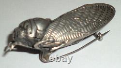 Detailed Antique Vintage Victorian French Cicada Pin Brooch 2 Silver Plate