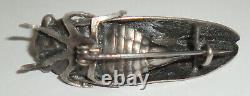 Detailed Antique Vintage Victorian French Cicada Pin Brooch 2 Silver Plate