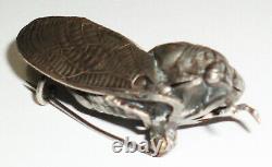 Detailed Antique Vintage Victorian French Cicada Pin Brooch 2 Silver Plate