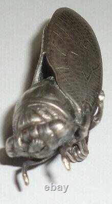 Detailed Antique Vintage Victorian French Cicada Pin Brooch 2 Silver Plate