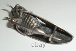 Detailed Antique Vintage Victorian French Cicada Pin Brooch 2 Silver Plate