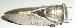 Detailed Antique Vintage Victorian French Cicada Pin Brooch 2 Silver Plate