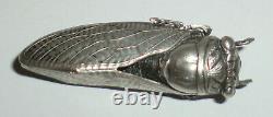 Detailed Antique Vintage Victorian French Cicada Pin Brooch 2 Silver Plate