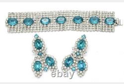 Dominique Huge Necklace Blue Turquoise Clear Rhinestones Signed Estate Parure