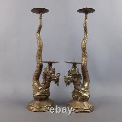 Dragon sculptures candle holders Indonesian vintage pair candle holders mid'900