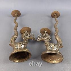 Dragon sculptures candle holders Indonesian vintage pair candle holders mid'900