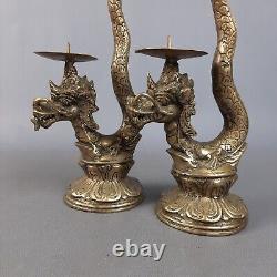 Dragon sculptures candle holders Indonesian vintage pair candle holders mid'900