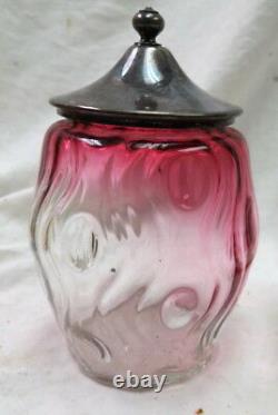 EAPG thumnbprint & swirl pattn Amberina pickle caster jam jar & silver plate lid