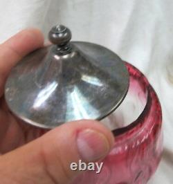 EAPG thumnbprint & swirl pattn Amberina pickle caster jam jar & silver plate lid