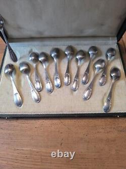 ERCUIS Jewel Case Twelve Spoons Coffee Mocha silver plated Pattern Rib And Beads