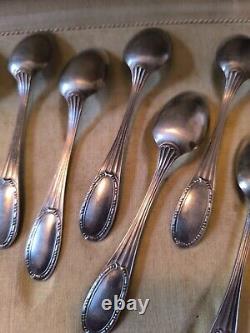 ERCUIS Jewel Case Twelve Spoons Coffee Mocha silver plated Pattern Rib And Beads