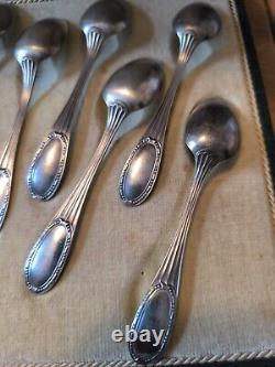 ERCUIS Jewel Case Twelve Spoons Coffee Mocha silver plated Pattern Rib And Beads