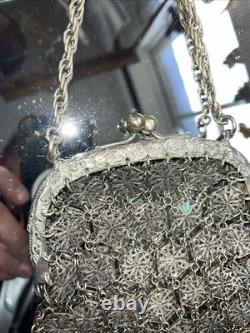 Early 1900's Chinese Silver Plate Filigree Purse