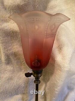 Early 20th Century Edwardian Silver Plated Table Lamp With Cranberry Shade