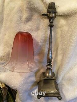 Early 20th Century Edwardian Silver Plated Table Lamp With Cranberry Shade
