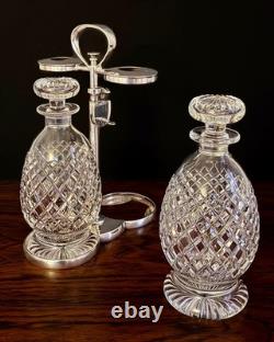 Early 20thc Hukin & Heath Silver Plate & Cut Glass 2-bottle Mechanical Tantalus