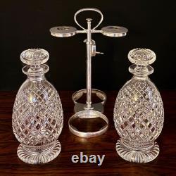 Early 20thc Hukin & Heath Silver Plate & Cut Glass 2-bottle Mechanical Tantalus