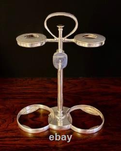 Early 20thc Hukin & Heath Silver Plate & Cut Glass 2-bottle Mechanical Tantalus