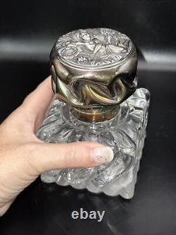 Early Antique Inkwell With Angel /Fairy Design Silver Plate Lid Baccarat3.75lbs