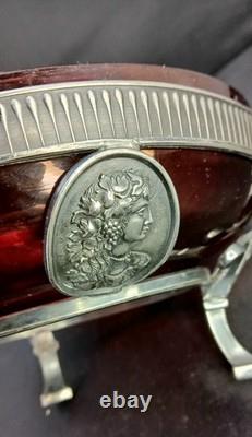 Early Antique Original Silver Plate Ruby Glass Center Goat Head Monteith Compote