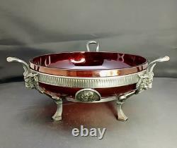Early Antique Original Silver Plate Ruby Glass Center Goat Head Monteith Compote