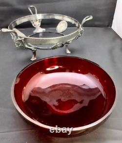 Early Antique Original Silver Plate Ruby Glass Center Goat Head Monteith Compote