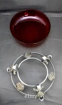 Early Antique Original Silver Plate Ruby Glass Center Goat Head Monteith Compote