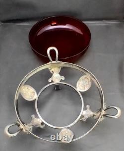 Early Antique Original Silver Plate Ruby Glass Center Goat Head Monteith Compote