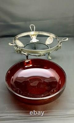 Early Antique Original Silver Plate Ruby Glass Center Goat Head Monteith Compote