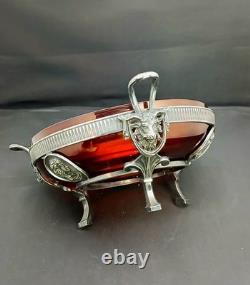 Early Antique Original Silver Plate Ruby Glass Center Goat Head Monteith Compote