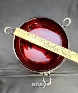 Early Antique Original Silver Plate Ruby Glass Center Goat Head Monteith Compote