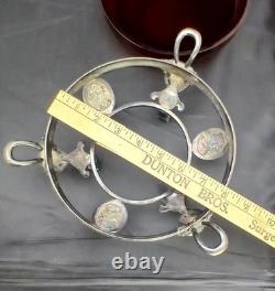 Early Antique Original Silver Plate Ruby Glass Center Goat Head Monteith Compote