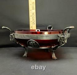Early Antique Original Silver Plate Ruby Glass Center Goat Head Monteith Compote
