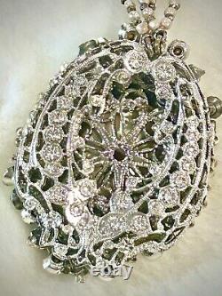 Early Miriam Haskell Pendant Necklace Silver Plated Rhinestone Pearl Art Nouveau