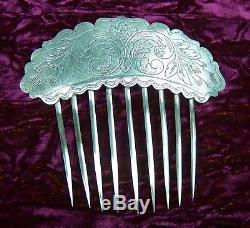 Early Victorian hair comb silver plated engraved hair accessory