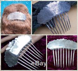 Early Victorian hair comb silver plated engraved hair accessory