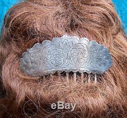 Early Victorian hair comb silver plated engraved hair accessory