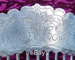 Early Victorian hair comb silver plated engraved hair accessory