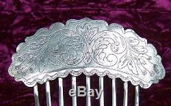 Early Victorian hair comb silver plated engraved hair accessory